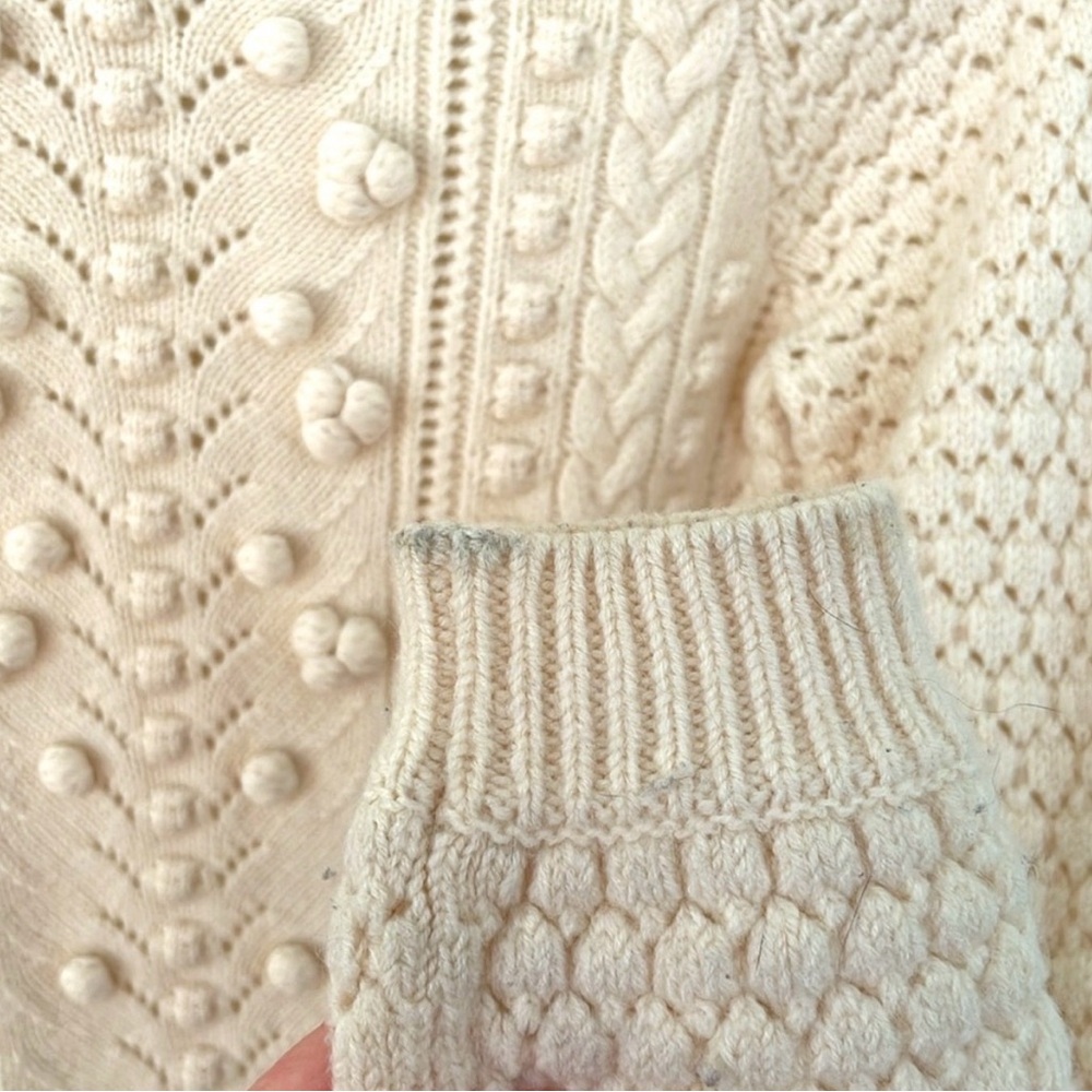 Sezane Ecru Cream Ivory Pom Poms Textured Knit Sweater Crewneck XS Wool - Picture 8 of 10